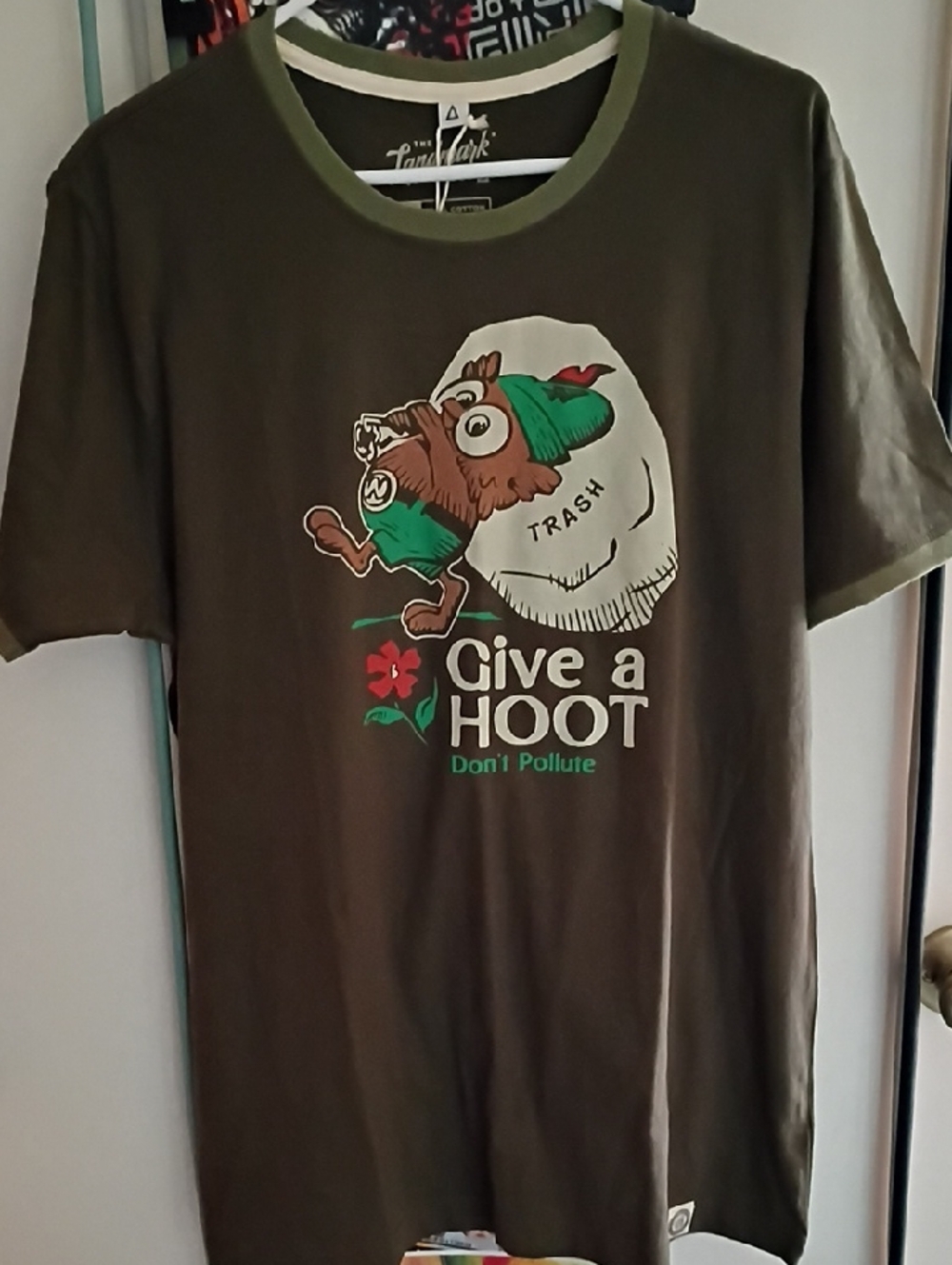 Give a Hoot Green Graphic Mens T Shirt  Don’t Pollute Classic Hit From The 80's